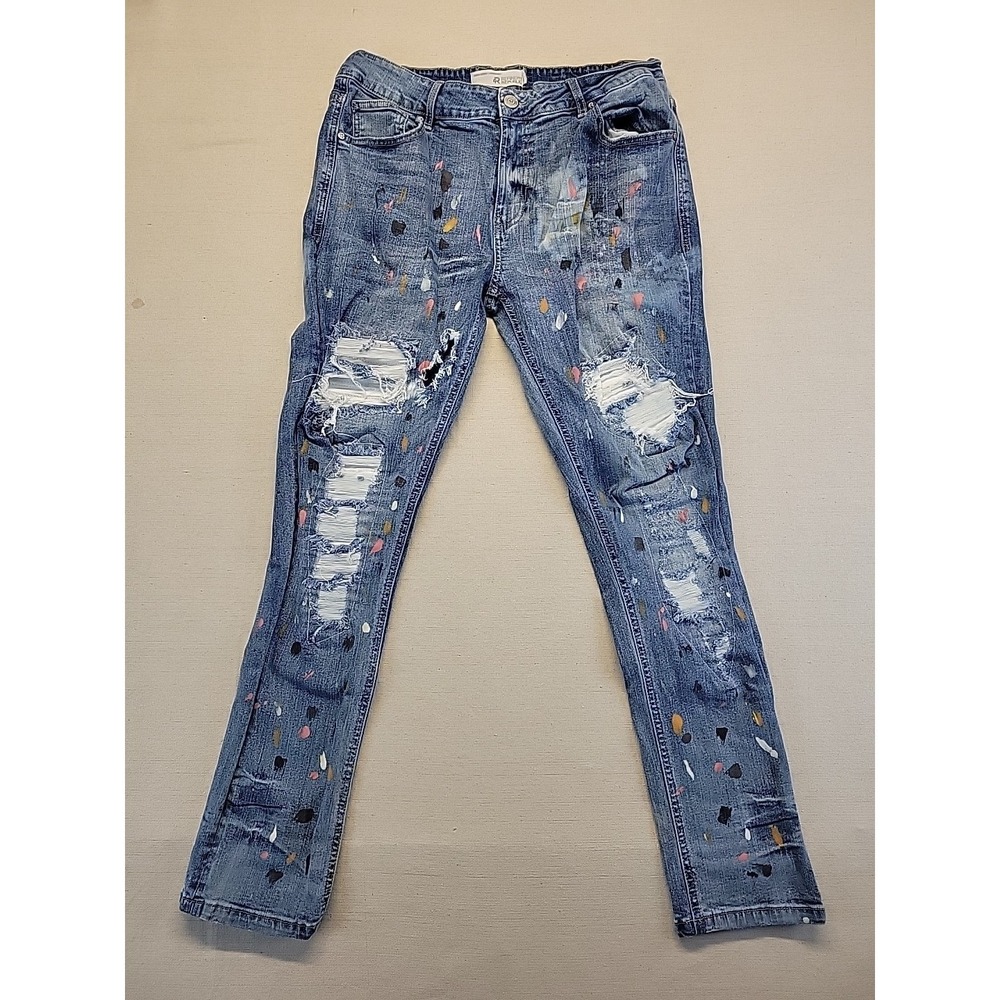 Refinery Republic Men's 34x30 Paint Splatter Distressed Stretch Jeans Denim Slim